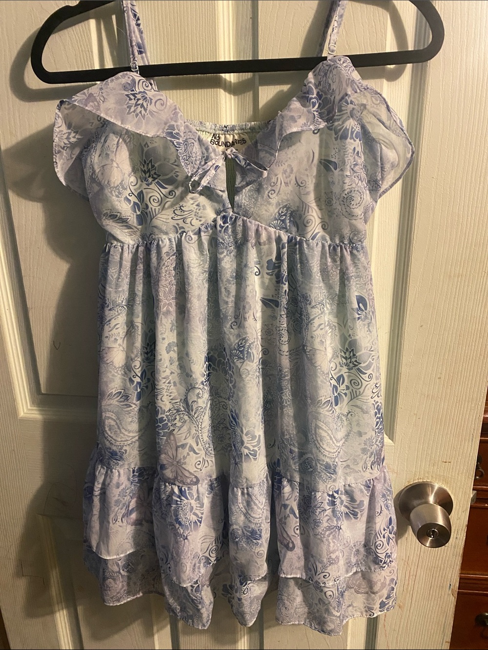 No Boundaries Light Blue Floral Ruffle-Trim Midi Dress